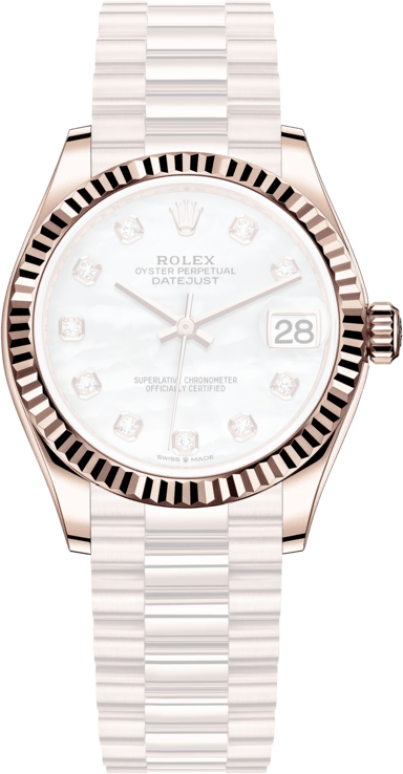 Rolex,Datejust 31 31mm,31mm,Rose Gold,White,Automatic,Day,55hours,278275,278275-0009