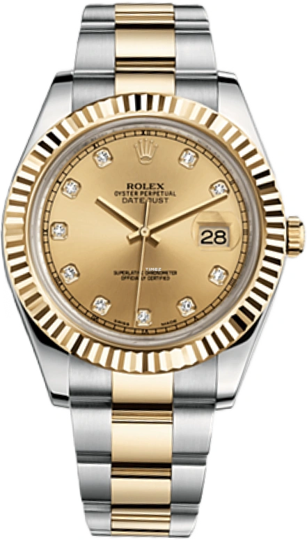 Rolex,Datejust II 41mm,41mm,Yellow Gold,Stainless Steel,Champagne,Automatic,Day,48hours,116333,116333-0007