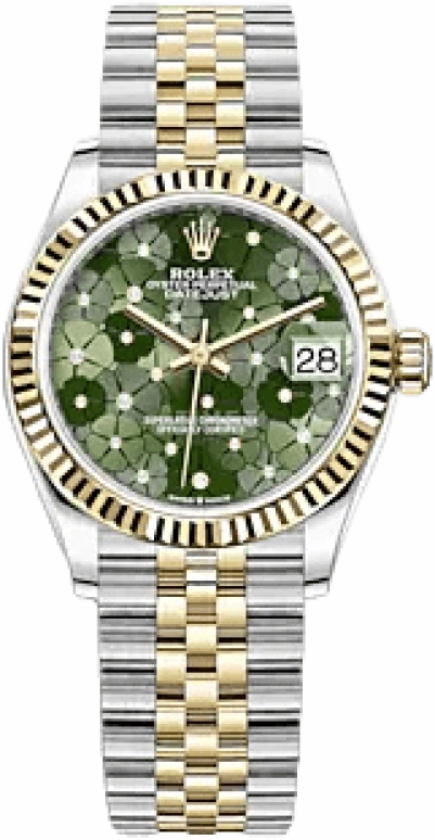 Rolex,Datejust 31 31mm,31mm,Yellow Gold,Stainless Steel,Green,Automatic,Day,55hours,278273,278273-0032