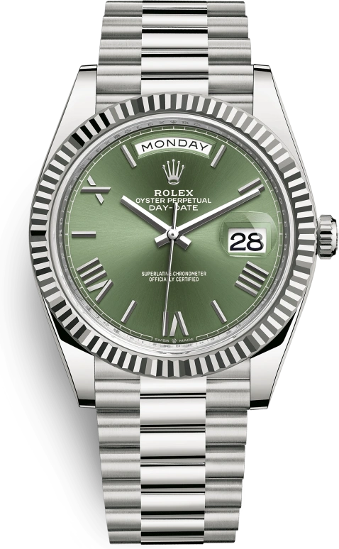 Rolex,Day-Date 40 40mm,40mm,White Gold,Green,Automatic,Date,Day,228239,228239-0033