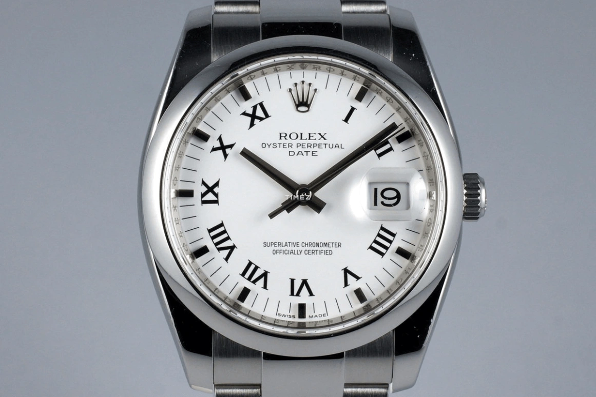 Rolex,Oyster Perpetual 34mm,34mm,Stainless Steel,White,Automatic,Day,48hours,115200 VI