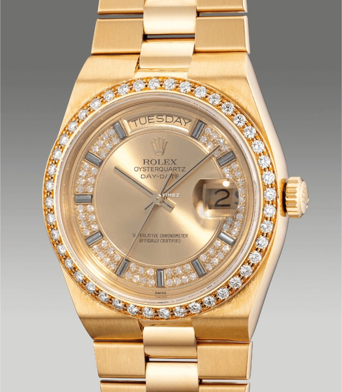 Rolex,Day-Date 36 36mm,36mm,Yellow Gold,Gold,Champagne,Quartz,Date,Day,19048,19048-Sapphire Diamond