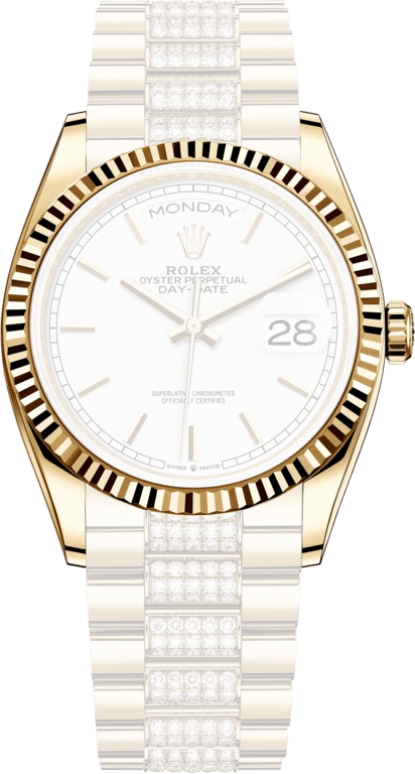 Rolex,Day-Date 36 36mm,36mm,Yellow Gold,White,Automatic,Date,Day,128238,128238-0082