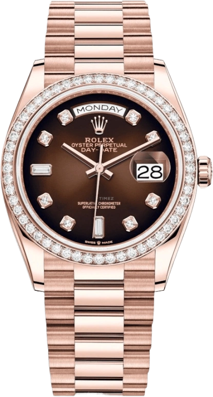 Rolex,Day-Date 36 36mm,36mm,Rose Gold,Brown,Automatic,Date,Day,128345RBR,128345RBR-0040
