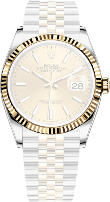 Rolex,Datejust 36 36mm,36mm,Yellow Gold,Stainless Steel,Champagne,Automatic,Day,70hours,126233,126233-0015