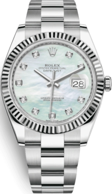 Rolex,Datejust 41 41mm,41mm,White Gold,Stainless Steel,White,Automatic,Day,70hours,126334,126334-0019