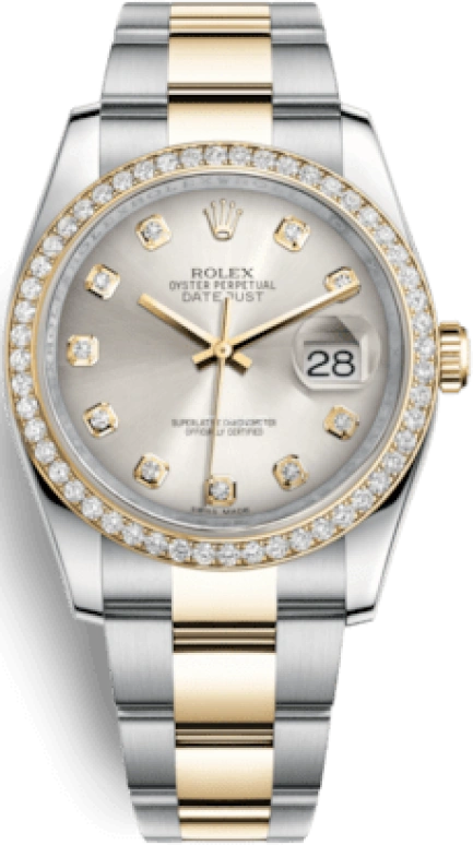 Rolex,Datejust 36 36mm,36mm,Yellow Gold,Stainless Steel,Silver,Automatic,Day,48hours,116243,116243-0012