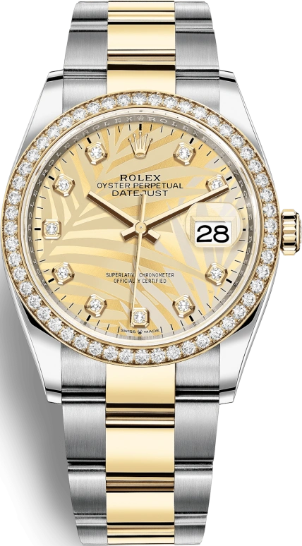 Rolex,Datejust 36 36mm,36mm,Yellow Gold,Stainless Steel,Champagne,Automatic,Day,70hours,126283RBR,126283RBR-0030