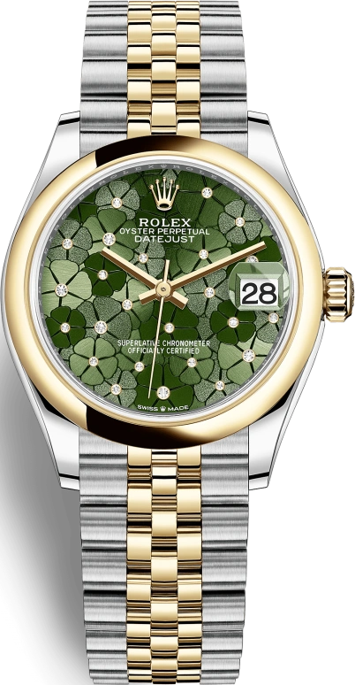 Rolex,Datejust 31 31mm,31mm,Yellow Gold,Stainless Steel,Green,Automatic,Day,55hours,278243,278243-0032