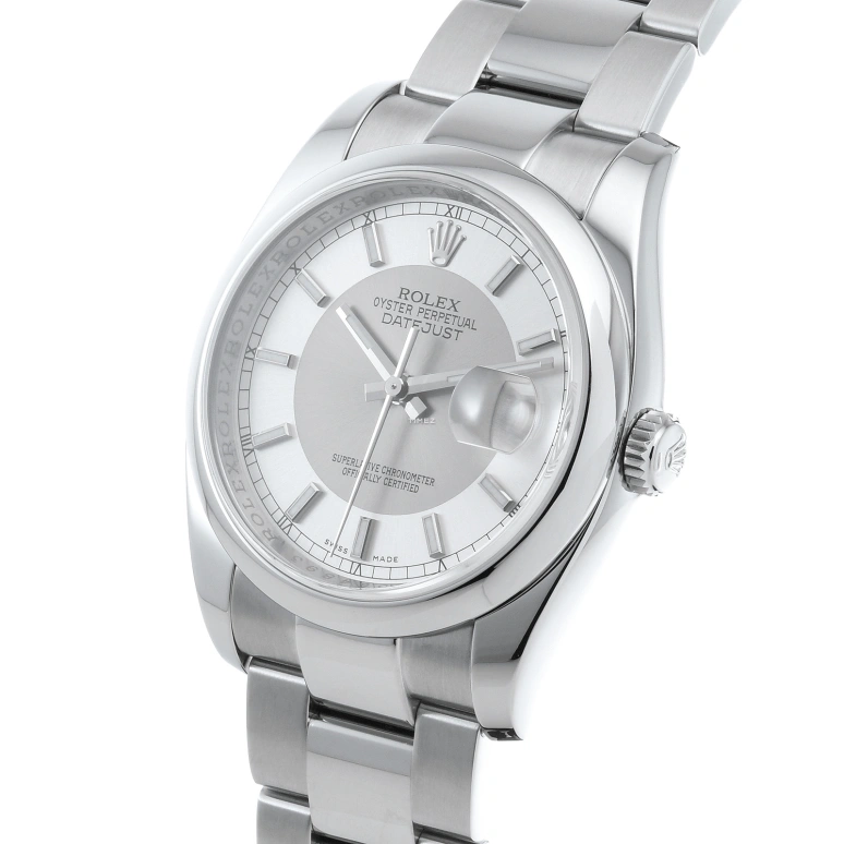 Rolex,Datejust 36 36mm,36mm,Stainless Steel,Silver,Grey,Automatic,Day,48hours,116200 Silver Tuxedo Oyster