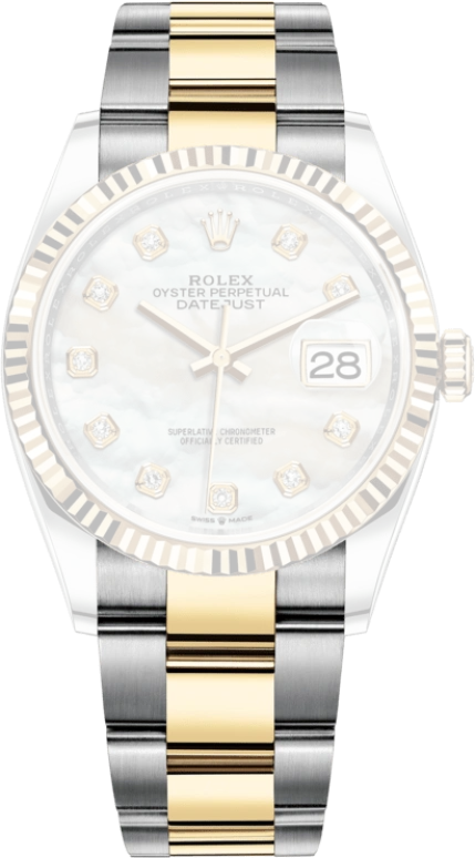 Rolex,Datejust 36 36mm,36mm,Yellow Gold,Stainless Steel,White,Automatic,Day,70hours,126233,126233-0024