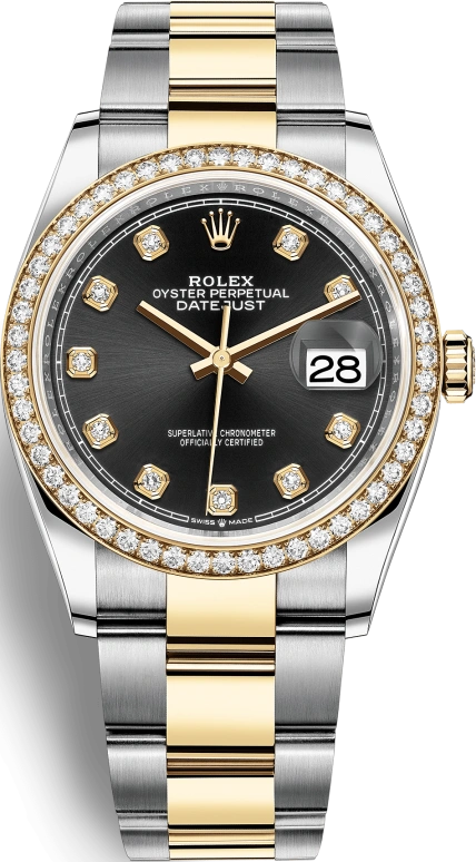 Rolex,Datejust 36 36mm,36mm,Yellow Gold,Stainless Steel,Black,Automatic,Day,70hours,126283RBR,126283RBR-0008