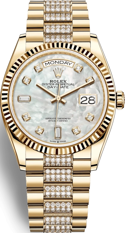 Rolex,Day-Date 36 36mm,36mm,Yellow Gold,White,Silver,Automatic,Date,Day,128238,128238-0032