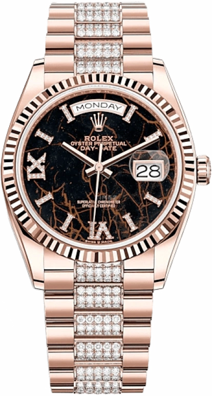 Rolex,Day-Date 36 36mm,36mm,Rose Gold,Black,Automatic,Date,Day,128235,128235-0042