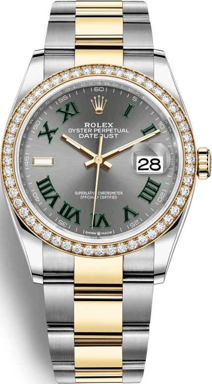 Rolex,Datejust 36 36mm,36mm,Yellow Gold,Stainless Steel,Grey,Automatic,Day,70hours,126283RBR,126283RBR-0022