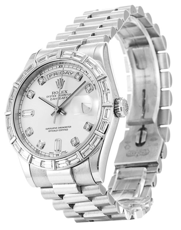Rolex,Day-Date 36 36mm,36mm,Platinum,White,Automatic,Date,Day,118366