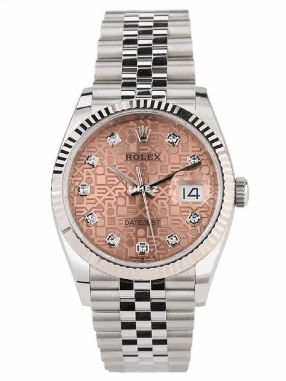 Rolex,Datejust 36 36mm,36mm,White Gold,Stainless Steel,Pink,Automatic,Day,70hours,126234,126234-0023