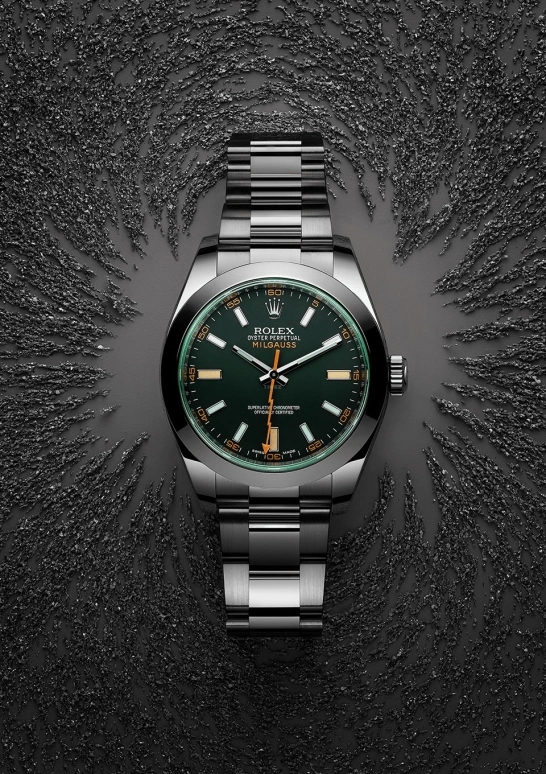 Rolex,Milgauss 40mm,40mm,Stainless Steel,Black,Automatic,48hours,In-house Caliber,Patrick Schwarzenegger,116400GV,116400GV-0001