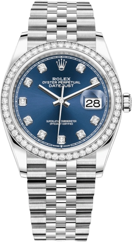 Rolex,Datejust 36 36mm,36mm,White Gold,Stainless Steel,Blue,Automatic,Day,70hours,126284RBR,126284RBR-0029