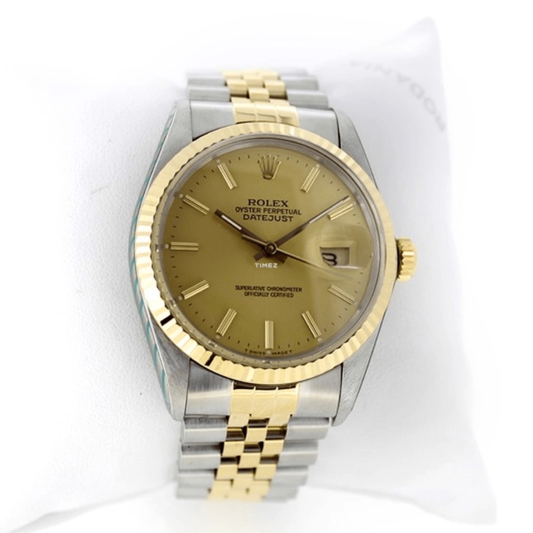 Rolex,Datejust 36 36mm,36mm,Yellow Gold,Stainless Steel,Champagne,Automatic,Day,50hours,16013 Jubilee