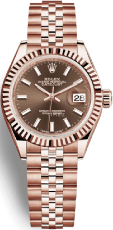 Rolex,Lady-Datejust 28mm,28mm,Rose Gold,Brown,Automatic,Day,55hours,279175,279175-0008