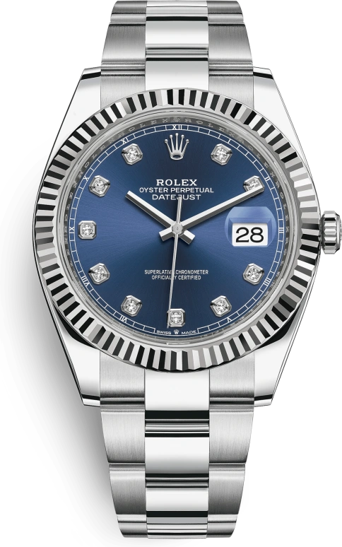 Rolex,Datejust 41 41mm,41mm,White Gold,Stainless Steel,Blue,Automatic,Day,70hours,126334,126334-0015