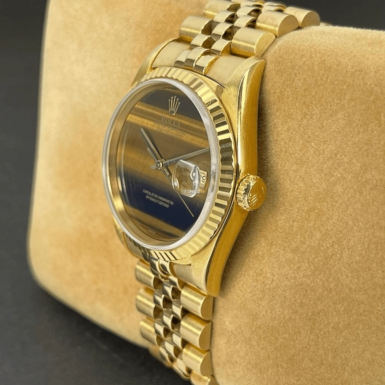 Rolex,Datejust 36 36mm,36mm,Yellow Gold,Black,Brown,Yellow,Automatic,Day,48hours,16238 Tiger Eye
