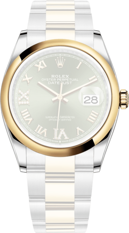 Rolex,Datejust 36 36mm,36mm,Yellow Gold,Oystersteel,Green,Automatic,Day,70hours,126203,126203-0026