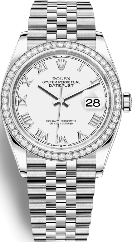 Rolex,Datejust 36 36mm,36mm,White Gold,Stainless Steel,White,Automatic,Day,70hours,126284RBR,126284RBR-0017