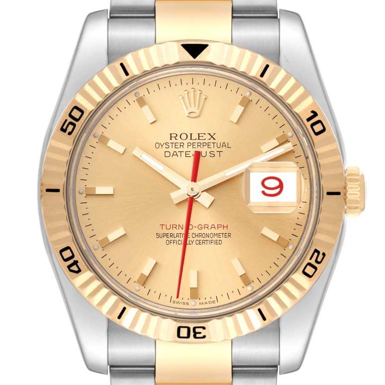 Rolex,Datejust 36 36mm,36mm,Stainless Steel,Yellow Gold,Champagne,Automatic,Day,48hours,116263 Turn,116263 Turn-O-Graph champagne Oyster