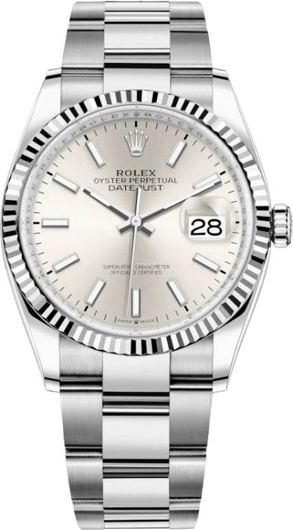 Rolex,Datejust 36 36mm,36mm,White Gold,Stainless Steel,Silver,Automatic,Day,70hours,126234,126234-0014