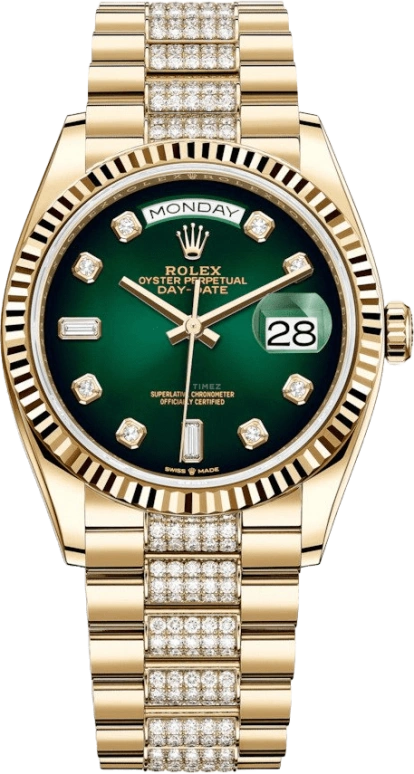 Rolex,Day-Date 36 36mm,36mm,Yellow Gold,Green,Automatic,Date,Day,128238,128238-0070