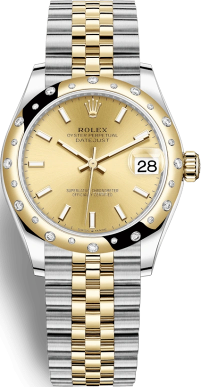 Rolex,Datejust 31 31mm,31mm,Yellow Gold,Stainless Steel,Champagne,Automatic,Day,55hours,278343RBR,278343RBR-0014