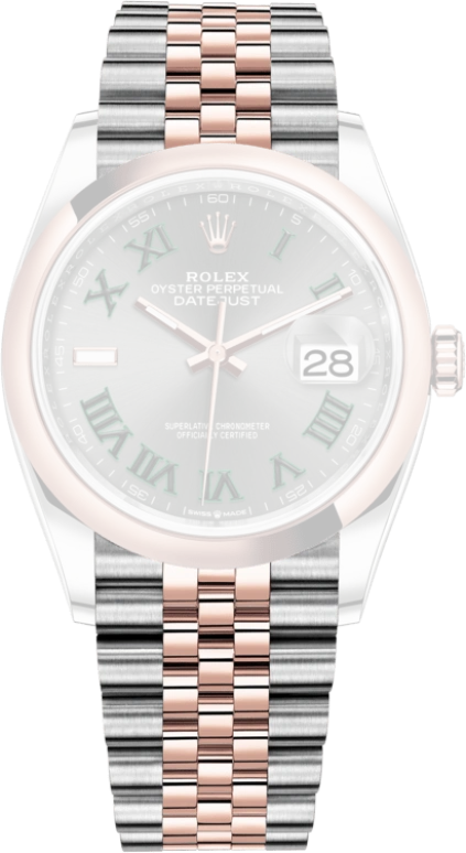 Rolex,Datejust 36 36mm,36mm,Rose Gold,Stainless Steel,Grey,Automatic,Day,70hours,126201,126201-0029