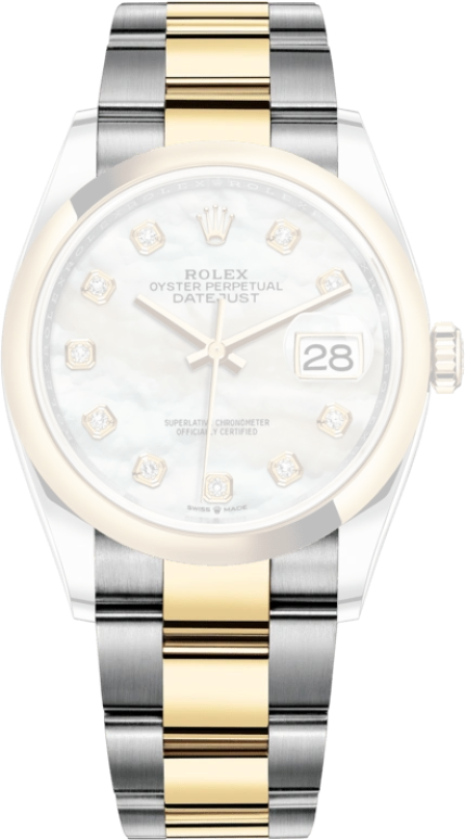 Rolex,Datejust 36 36mm,36mm,Yellow Gold,Stainless Steel,White,Automatic,Day,70hours,126203,126203-0024