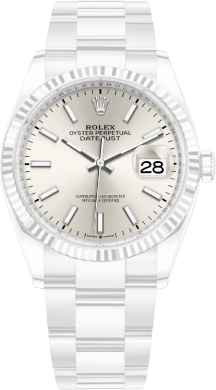 Rolex,Datejust 36 36mm,36mm,White Gold,Stainless Steel,Silver,Automatic,Day,70hours,126234,126234-0014