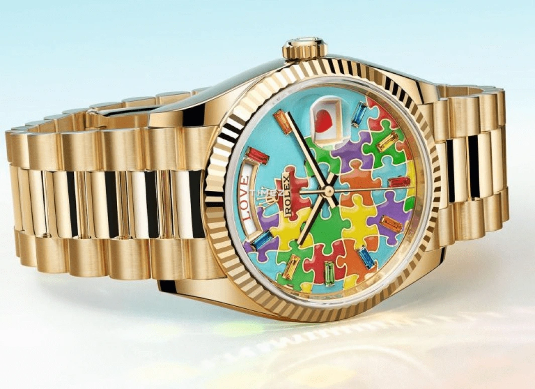 Rolex,Day-Date 36 36mm,36mm,Yellow Gold,Turquoise,Blue,Multi-Color,Automatic,Day,70hours,128238,128238-0106