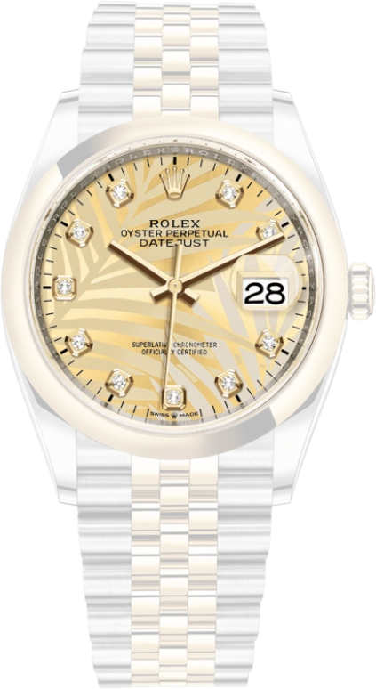 Rolex,Datejust 36 36mm,36mm,Yellow Gold,Stainless Steel,Champagne,Automatic,Day,70hours,126203,126203-0043