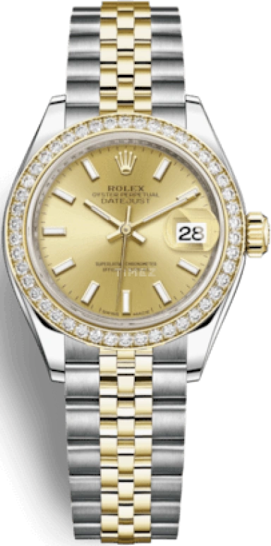 Rolex,Lady-Datejust 28mm,28mm,Yellow Gold,Stainless Steel,Champagne,Gold,Automatic,Day,55hours,279383RBR,279383RBR-0001