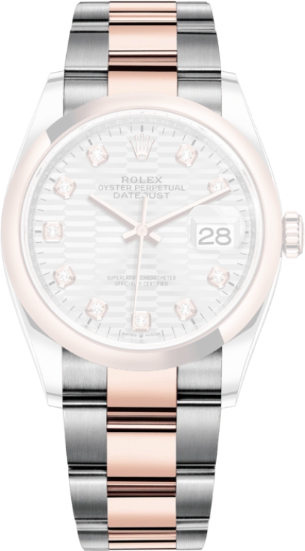 Rolex,Datejust 36 36mm,36mm,Rose Gold,Stainless Steel,Silver,Automatic,Day,70hours,126201,126201-0040