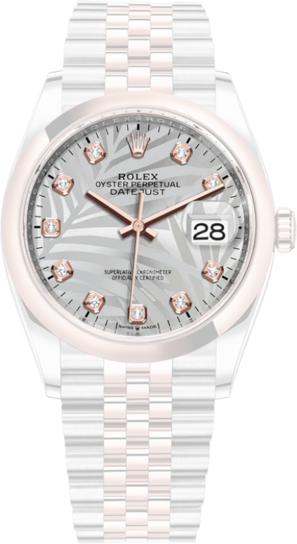 Rolex,Datejust 36 36mm,36mm,Rose Gold,Stainless Steel,Silver,Automatic,Day,70hours,126201,126201-0037