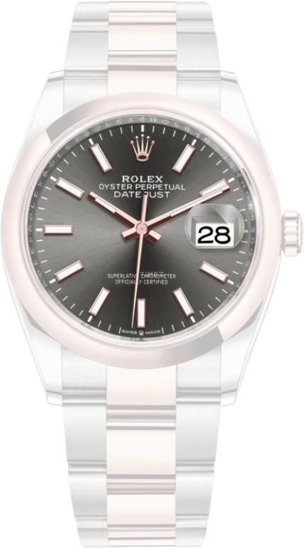 Rolex,Datejust 36 36mm,36mm,Rose Gold,Stainless Steel,Grey,Automatic,Day,70hours,126201,126201-0014