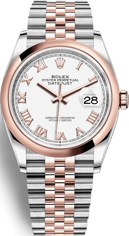 Rolex,Datejust 36 36mm,36mm,Oystersteel,Everose Gold,White,Automatic,Day,70hours,126201,126201-0015