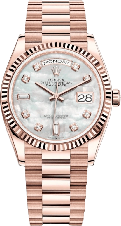 Rolex,Day-Date 36 36mm,36mm,Rose Gold,White,Automatic,Date,Day,128235,128235-0029