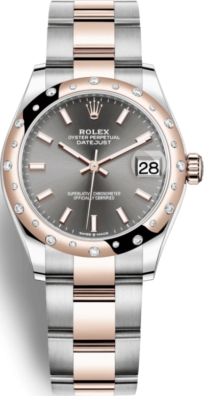 Rolex,Datejust 31 31mm,31mm,Rose Gold,Stainless Steel,Grey,Automatic,Day,55hours,278341RBR,278341RBR-0017