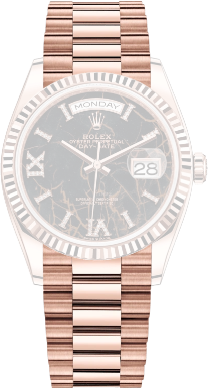 Rolex,Day-Date 36 36mm,36mm,Everose Gold,Black,Automatic,Day,70hours,128235,128235-0041