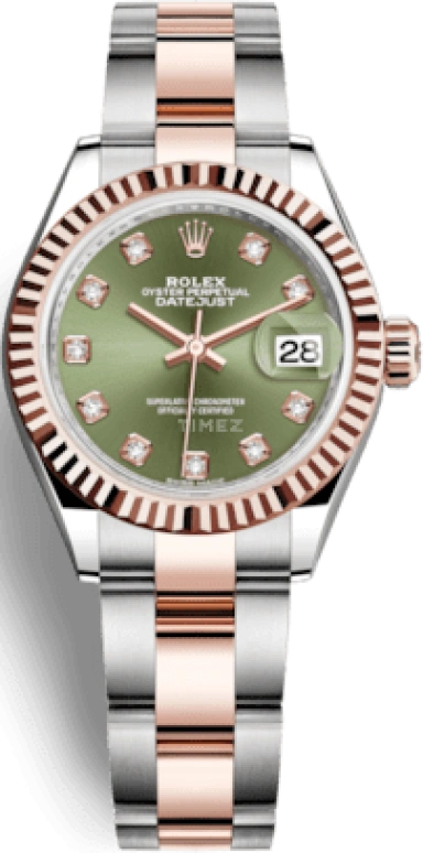 Rolex,Lady-Datejust 28mm,28mm,Rose Gold,Stainless Steel,Green,Automatic,Day,55hours,279171,279171-0008