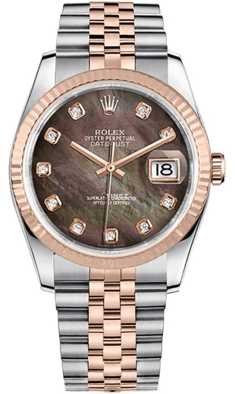 Rolex,Datejust 36 36mm,36mm,Rose Gold,Stainless Steel,Black,Automatic,Day,48hours,116231,116231-0061
