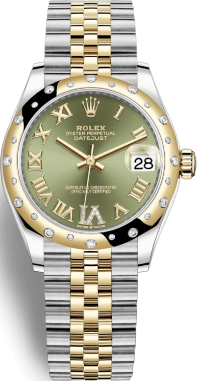 Rolex,Datejust 31 31mm,31mm,Yellow Gold,Stainless Steel,Green,Automatic,Day,55hours,278343RBR,278343RBR-0016