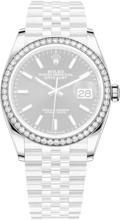 Rolex,Datejust 36 36mm,36mm,White Gold,Stainless Steel,Black,Automatic,Day,70hours,126284RBR,126284RBR-0007